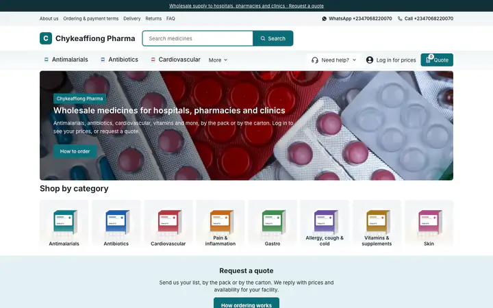 Pharmacy wholesale on Haat, on a desktop